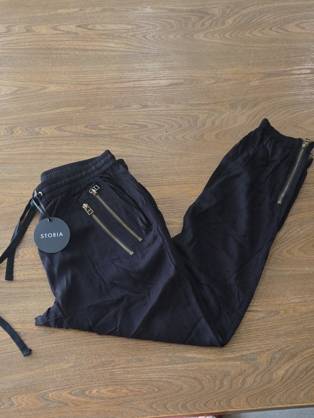 Storia Black Women's Jogger Pants with Gold Zipper Accents